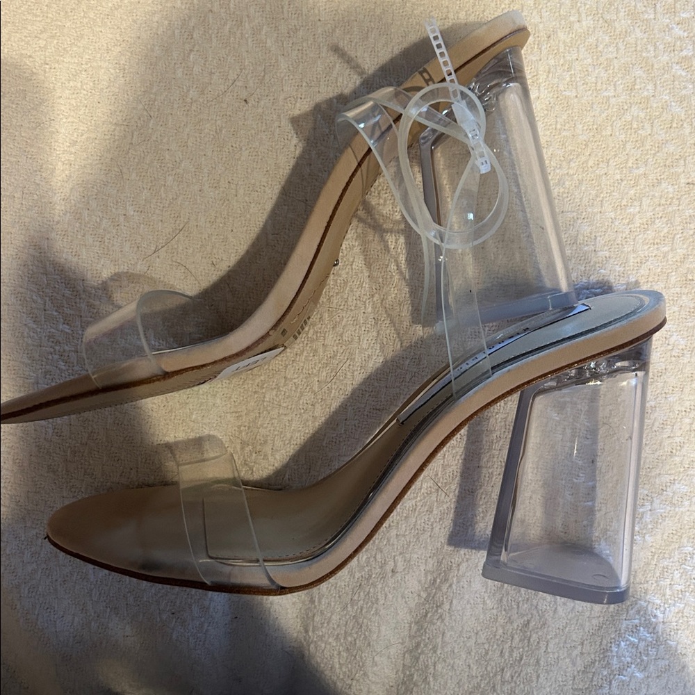 NWT Gianni Bini liyra Tan and Clear vinyl black heel Sandals size 8.5 - Picture 6 of 13